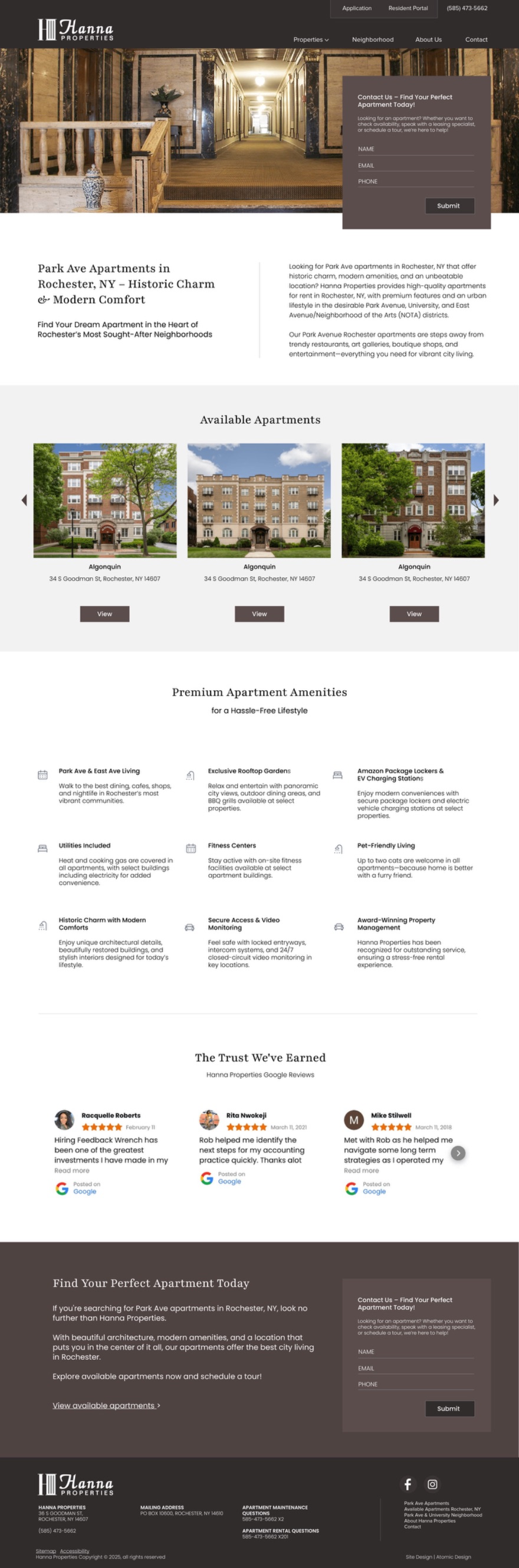 Hanna Properties Rochester apartments website